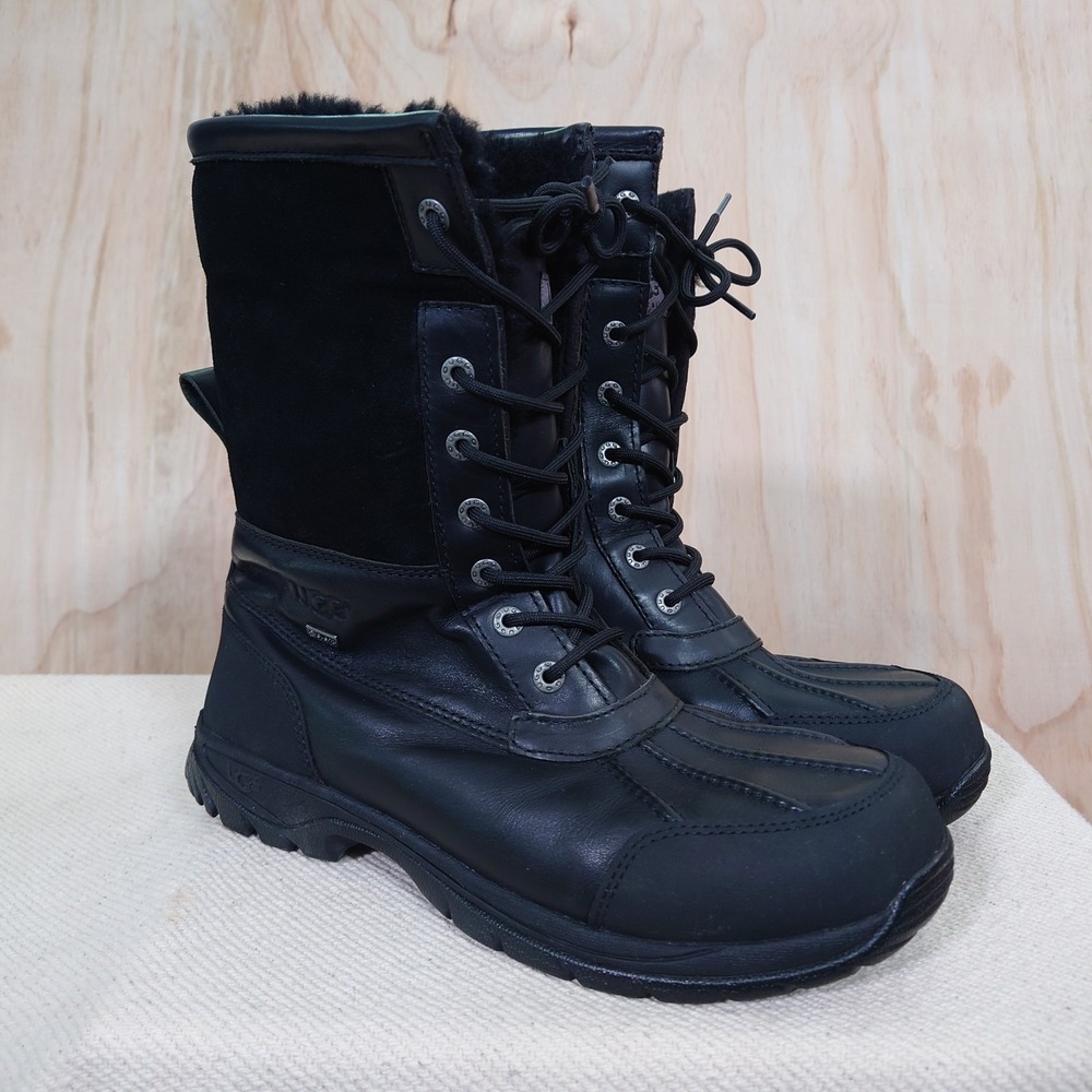 UGG Butte Waterproof Boots Mens 9.5 Black Leather Suede Snow Boots 5521-BLK